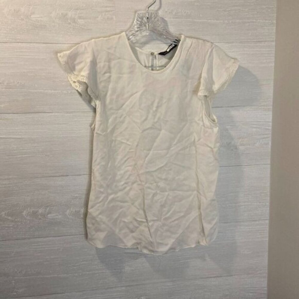 ZARA Womens Frilled Ruffle Sleeve White Basic Top - Picture 3 of 5